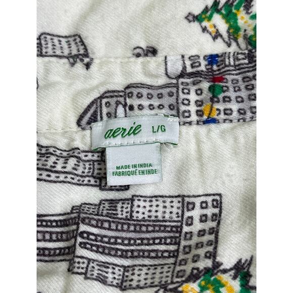 Aerie Holiday City Boyfriend Flannel Pajama Top Button Up Sleepwear, Size Large - Picture 4 of 11
